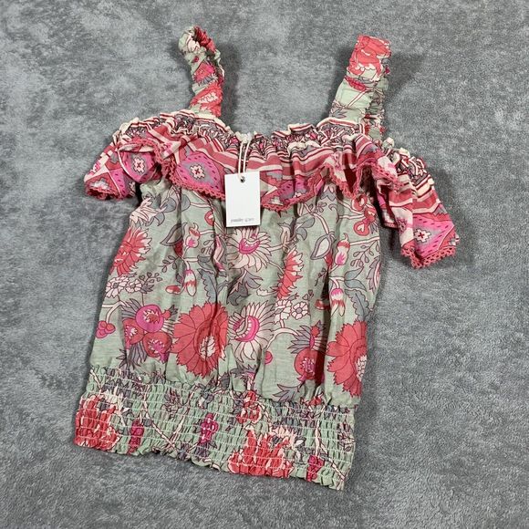 Jennifer Grace NWT Women’s Gray Pink Boho Off Shoulder Floral Top Size Small - Picture 3 of 9